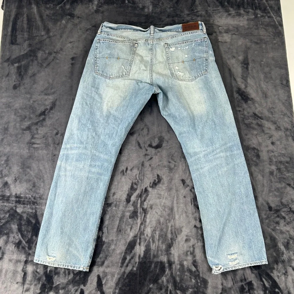 Polo Ralph Lauren Jeans Mens 36x30 Blue Distressed Straight Leg Denim